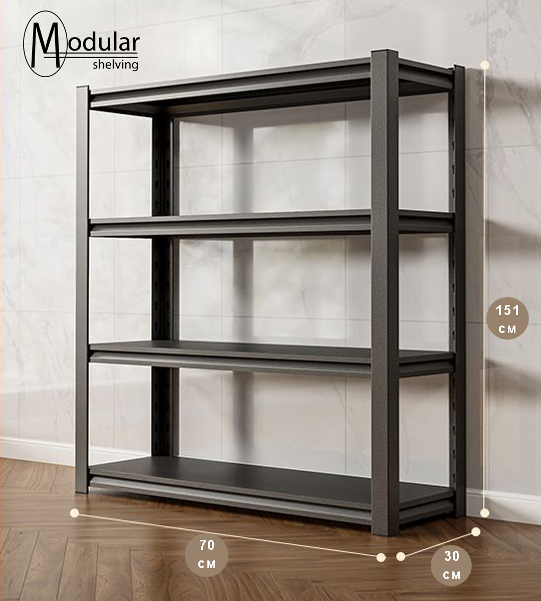 Стеллаж метеллический безболтовой 4 полки 151*30*70 см черный