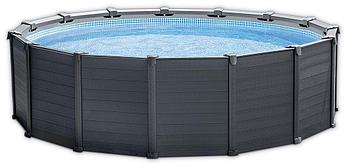 26384 Каркасный бассейн Intex Graphite Gray 478 х 124 см, песчаный фильтр-насос, лестница, тент, подстилка