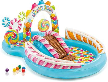 57149 Игровой центр Intex Территория сладостей, 295 х 191 х 130 см, с разбрызбрызгивателем, горкой и