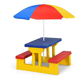 Детский стол садовый с лавочками и зонтом UNIX Kids Garden пластиковый / для улицы
