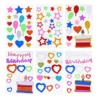 Fntastic Набор наклеек декоративных, 22x12,5 см, ПЕВА с глиттером, Happy Birthday, 6 дизайнов