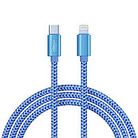 FORZA Кабель для зарядки Волна Type-C - iP, 1м, 2,4А, Быстрая зарядка, 22W, синий, пакет