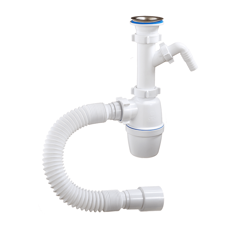 Сифон бутылочный 1 1/2"х40 металл.решетка, с одним отводом, с гибкой трубой А-40059 (Стр. происхожде