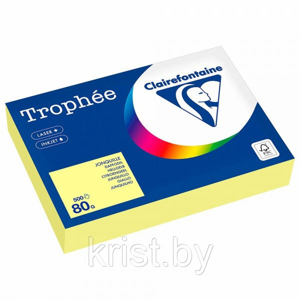 Бумага цветная Clairefontaine, А4, 80г/м2, 500л, пастель, жёлтая