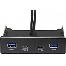 Планка USB на переднюю панель ExeGate U3H-619, 3,5", 2*USB3.0+2*TypeC, черная, металл, подсоединение к мат.