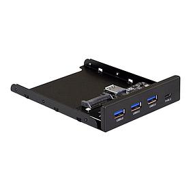 Планка USB на переднюю панель ExeGate U3H-623, 3,5", 3*USB3.0+1*TypeC, черная, металл, подсоединение к мат.
