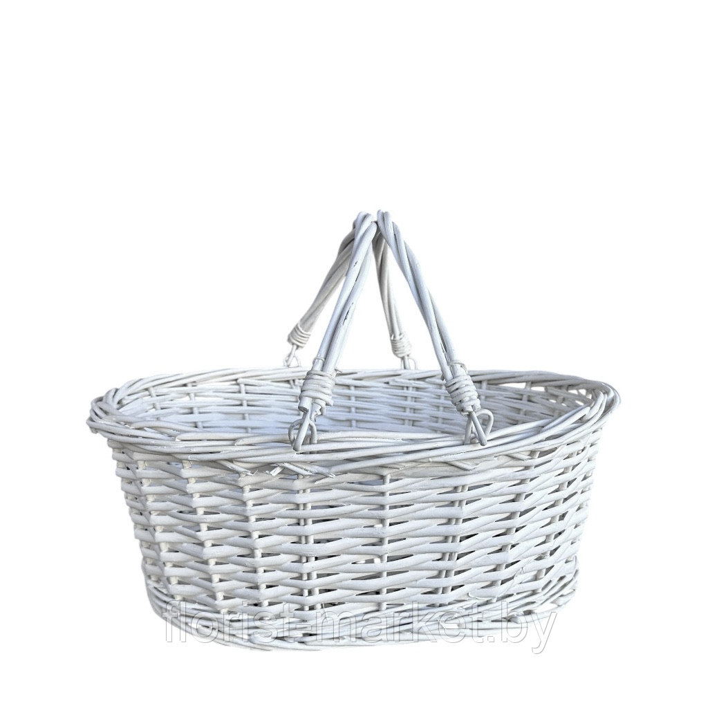 Корзина овальная (ива), 31*23*12 см, белый со складными ручками