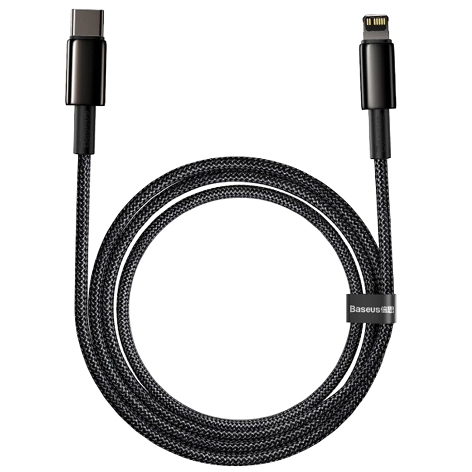 Кабель Baseus Tungsten Gold Type-C - Lightning 20W 2м Чёрный