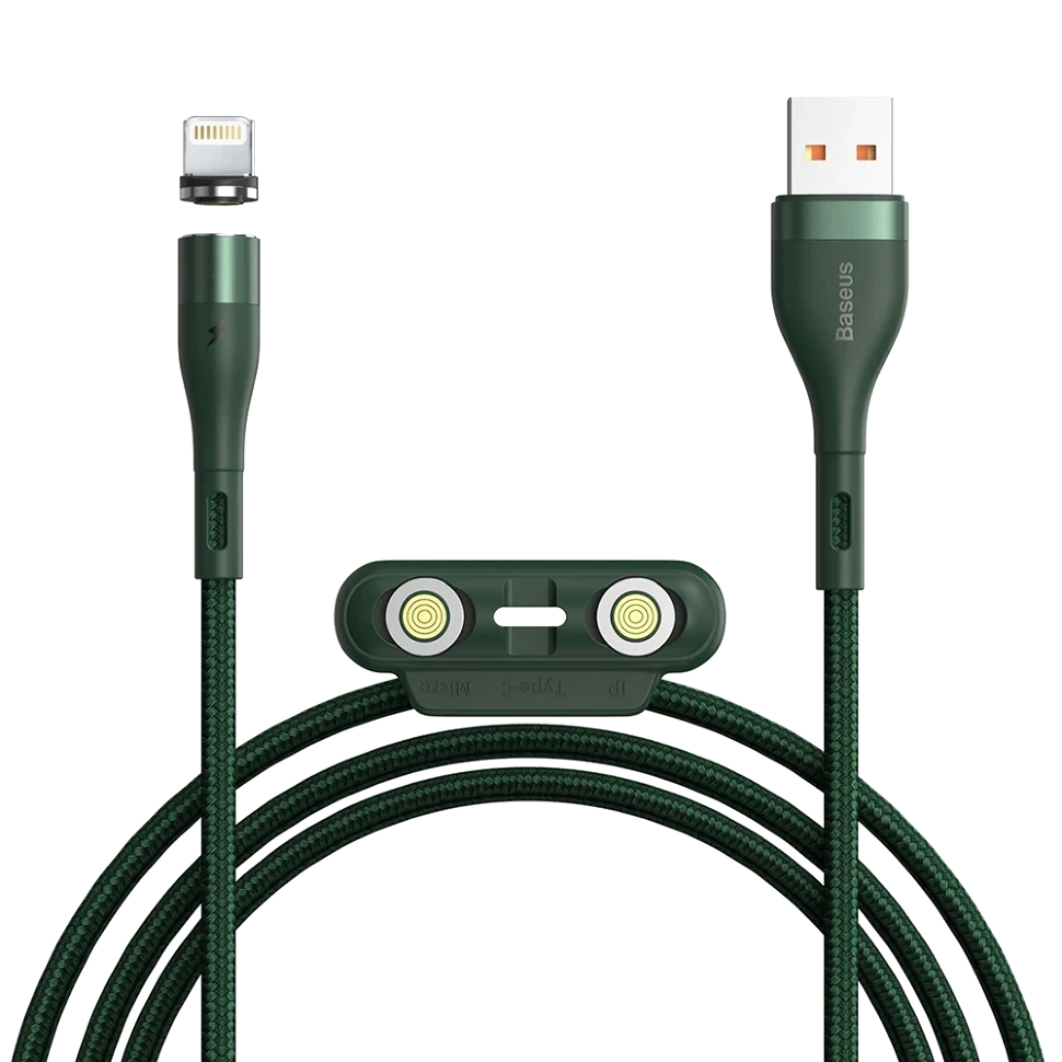 Кабель Baseus Zinc Magnetic USB - Micro USB+Lightning+Type-C 5А 1м Зеленый