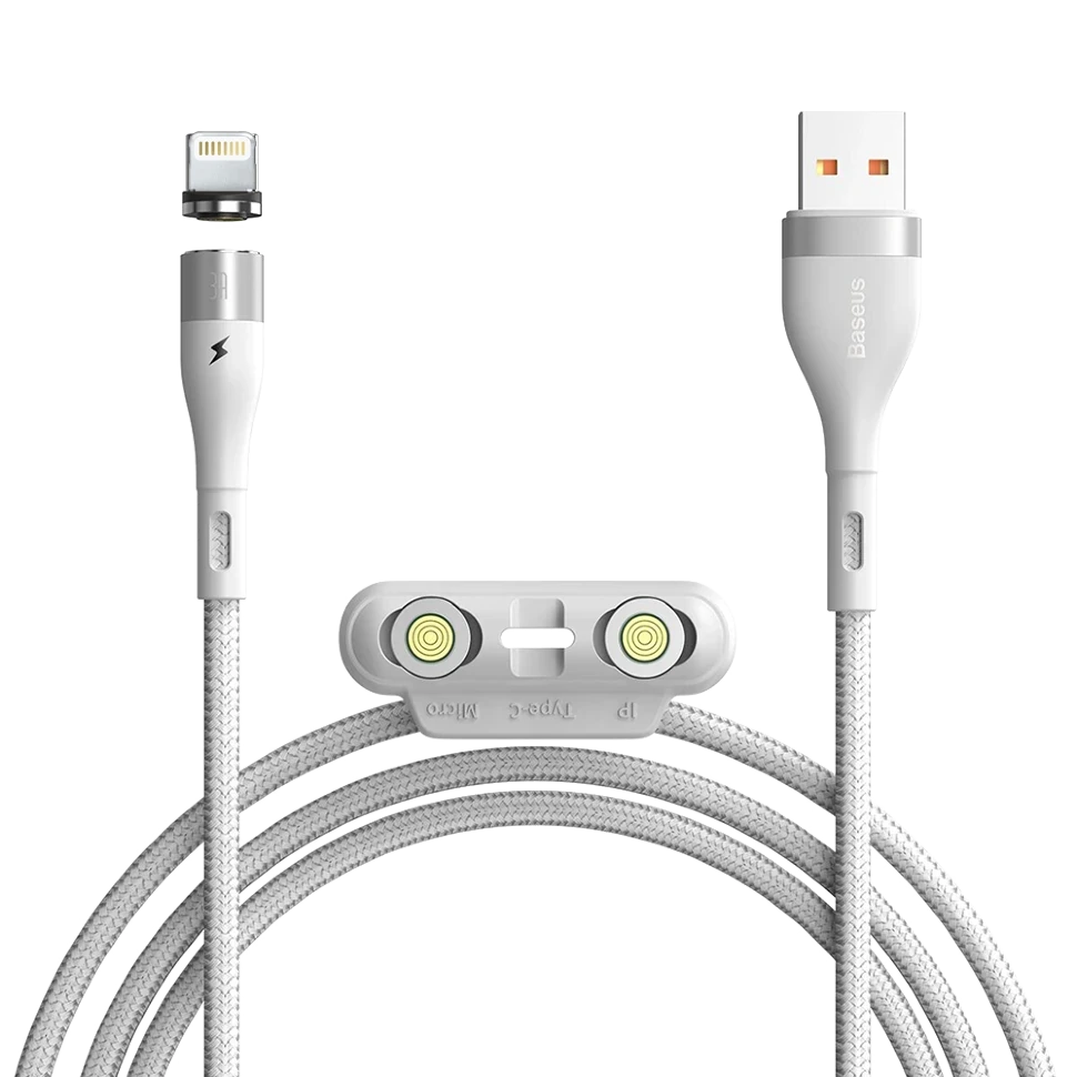 Кабель Baseus Zinc Magnetic USB - Micro USB+Lightning+Type-C 3A 1м Белый