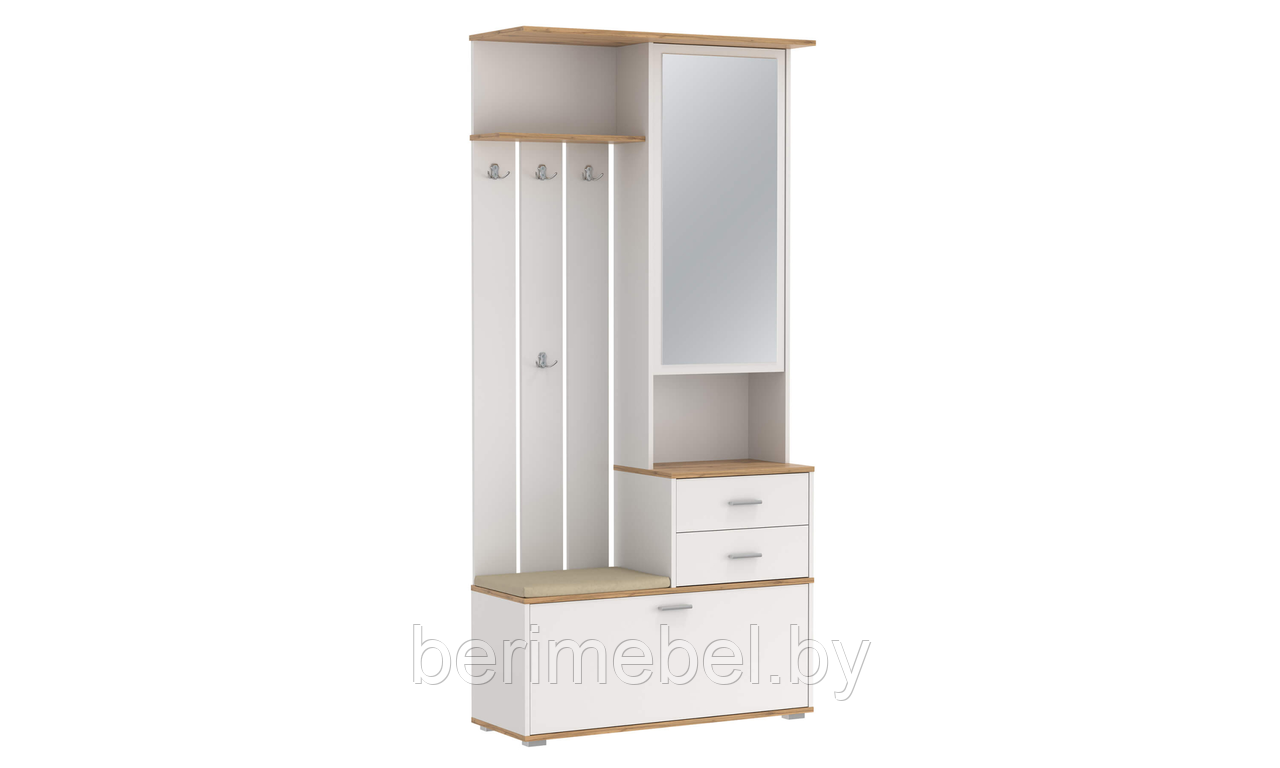 Шкаф для прихожей 65.08 Антре с зеркалом (белый/дуб вотан) Олмеко