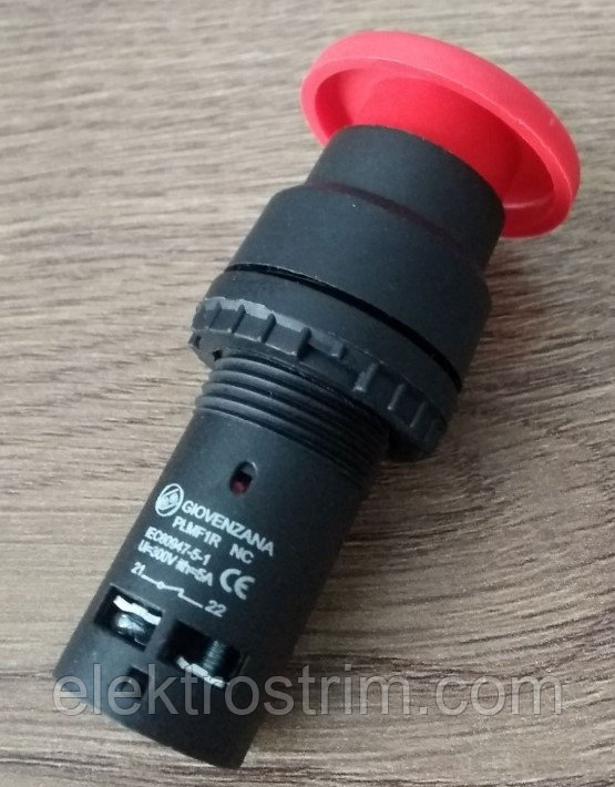 Кнопка грибковая моноблок с фиксацией PLMF1R (1NC+1NO) IP54
