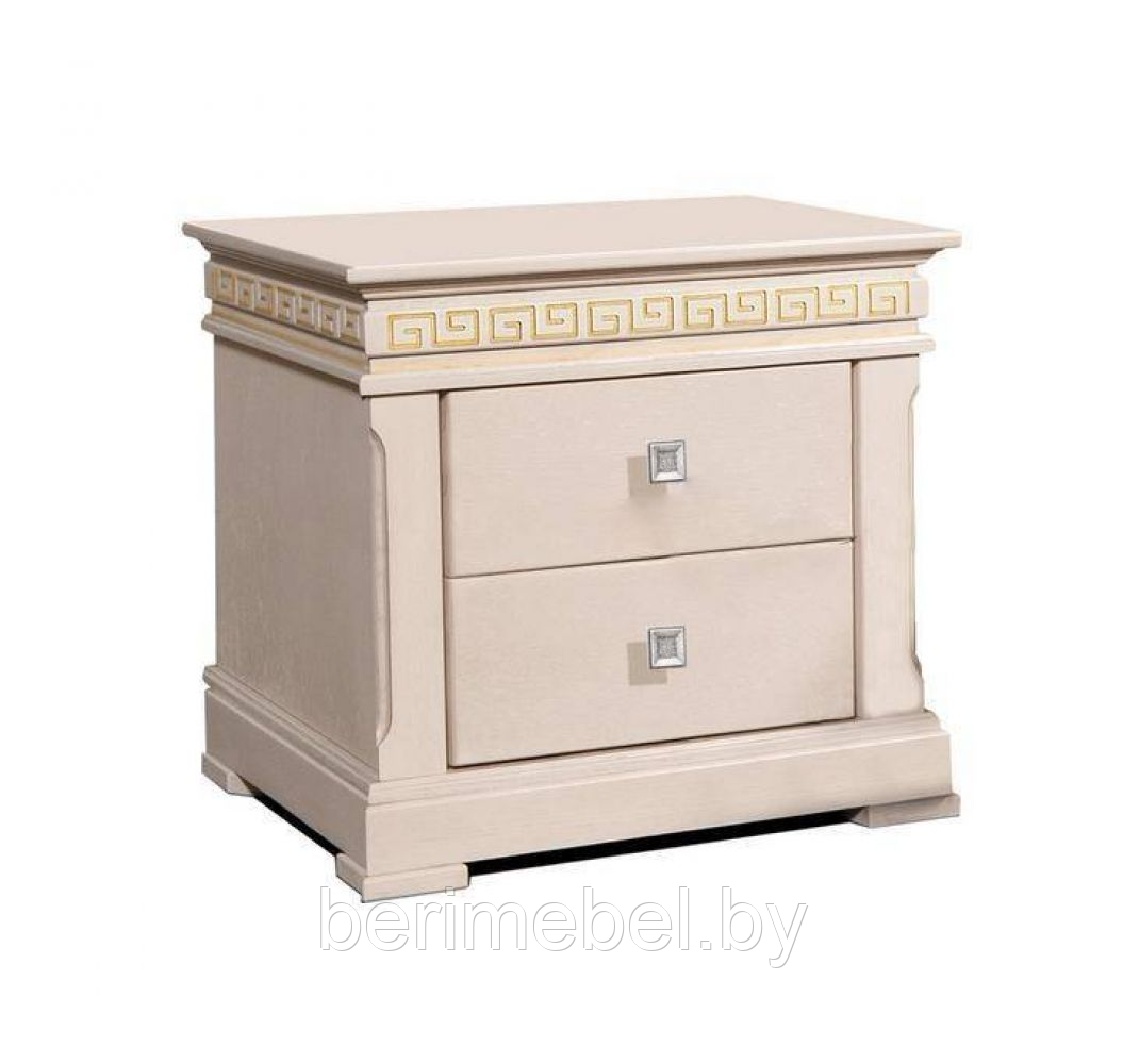 Тумба прикроватная "Фелиция 3М" массив дуба (бело-розовая эмаль +патина золото) ФанДок