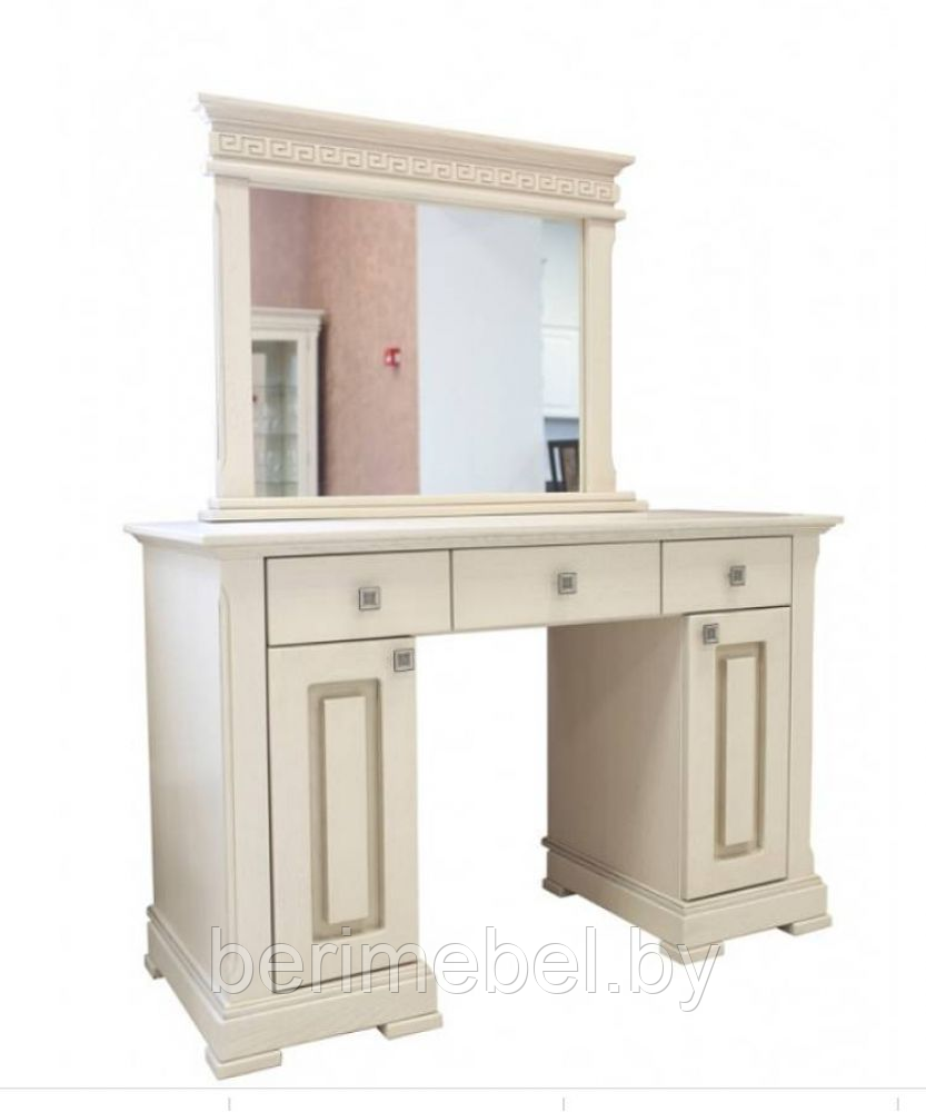 Стол туалетный с зеркалом "Фелиция 9 М" массив дуба (бело-розовая эмаль +патина золото)  ФанДок