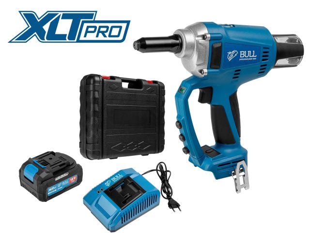 Аккумуляторный заклепочный пистолет BULL (Булл) CRG 1018 в кейсе XLTpro, БЕСЩЕТОЧНЫЙ, 25 мм, 10000 Н, 1х4 А*ч