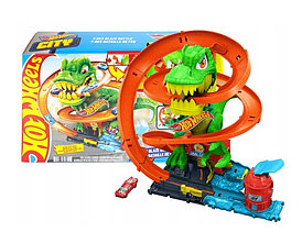 Игровой набор Hot Wheels Трасса Динозавр T-Rex с движущимися глазами JBM73