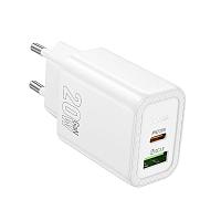 Зарядное устройство сетевое - блок питания HOCO N61, USB Type-C PD20W + USB QC3.0, белый 555011