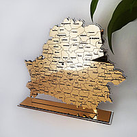 Статуэтка "Карта Беларуси" на белорусском языке (размер карты 29,5*25 см, подставка 30,5*6 см) золото