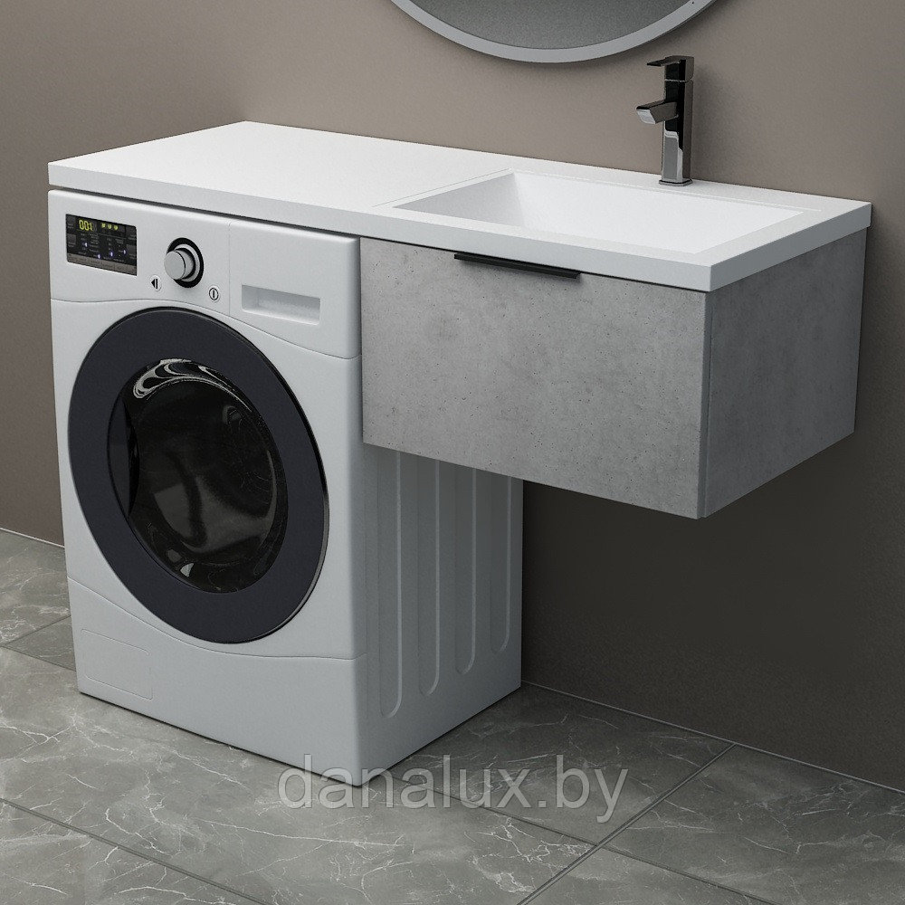 Тумба с умывальником Дана Каскад Люкс 120 подвесная на 1 ящик (чаша справа) цвет бетон чикаго