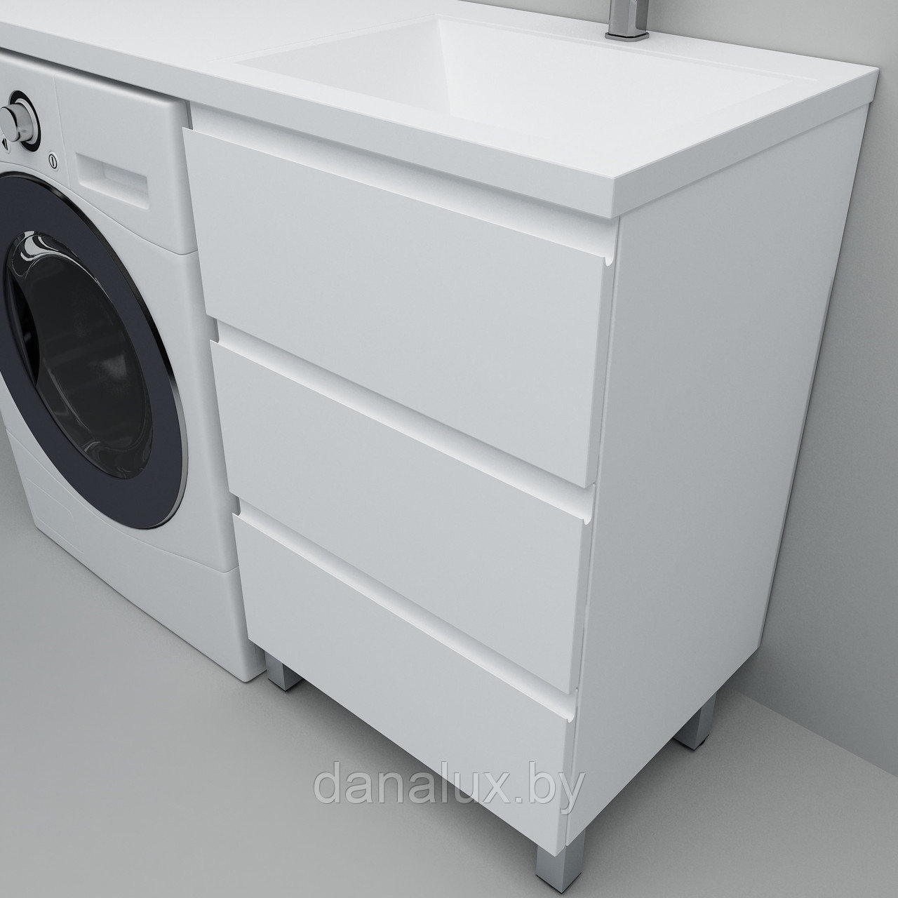 Тумба с умывальником Дана Премиум 110 напольная на 3 ящика (чаша справа) цвет белый