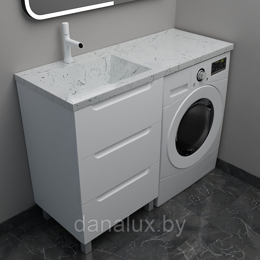 Тумба с умывальником Дана Виктория Люкс 120 напольная на 3 ящика (чаша слева) цвет белый/белый мрамор