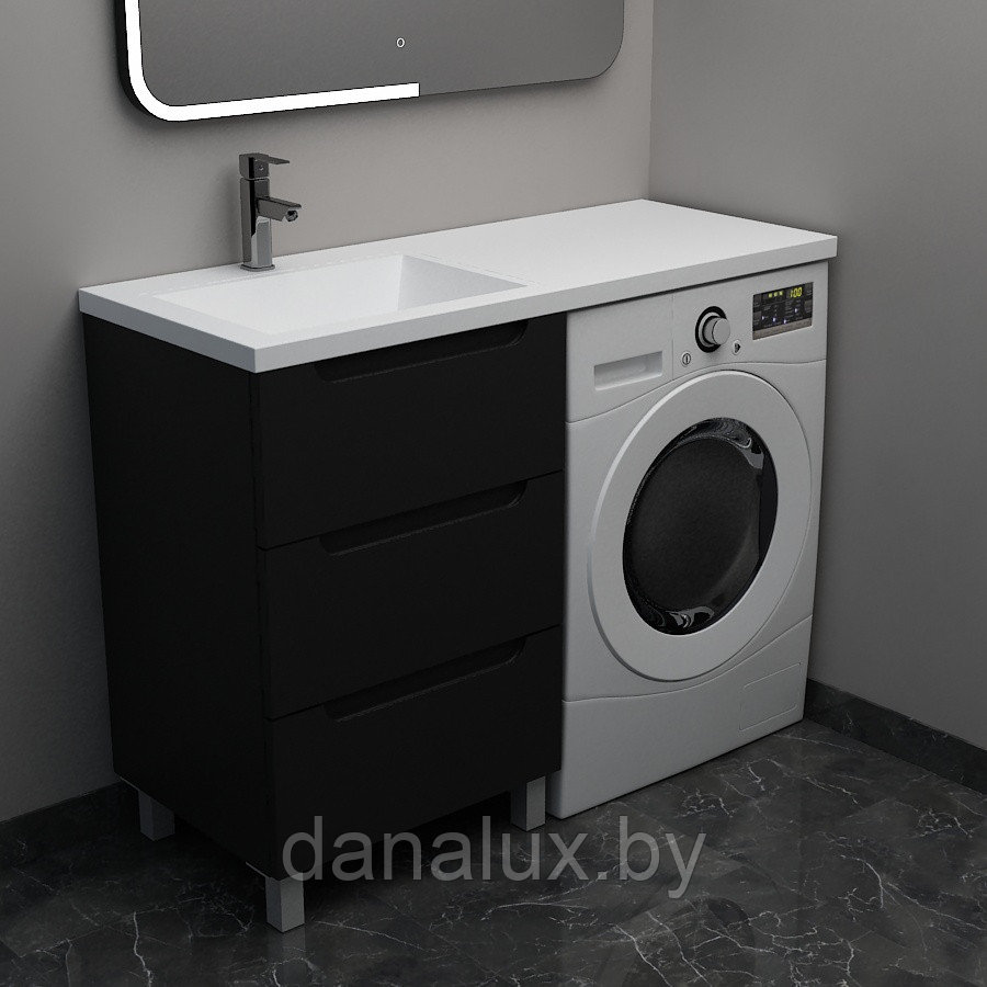 Тумба с умывальником Дана Виктория Люкс 130 напольная на 3 ящика (чаша слева) цвет черный