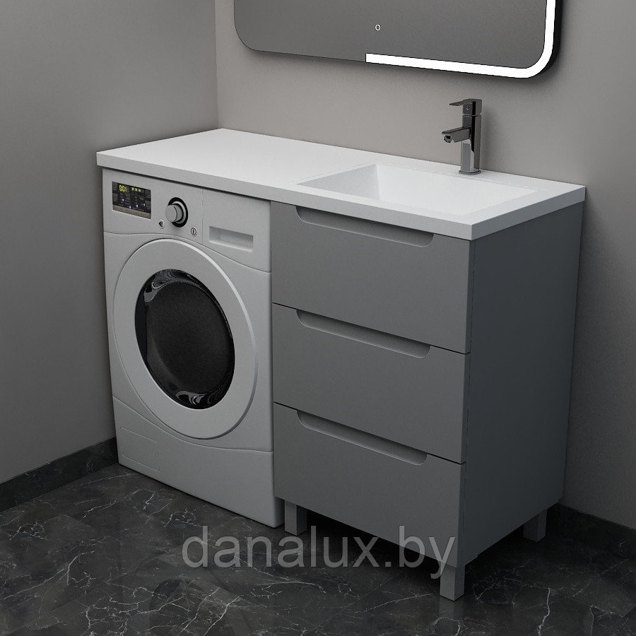 Тумба с умывальником Дана Виктория Люкс 100 напольная на 3 ящика (чаша справа) цвет оникс серый, фото 1