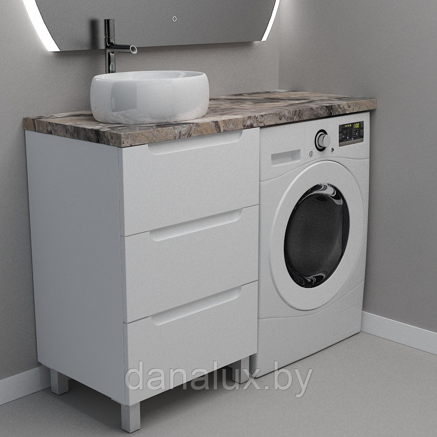 Тумба со столешницей Дана Виктория Топ 160 напольная на 3 ящика (цвет белый) над стиральной машиной