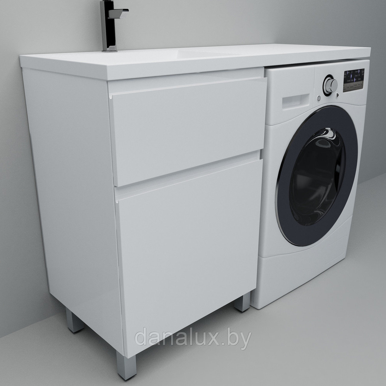 Тумба с умывальником Дана Премиум 110 напольная на 2 ящика (чаша слева) цвет белый, фото 1