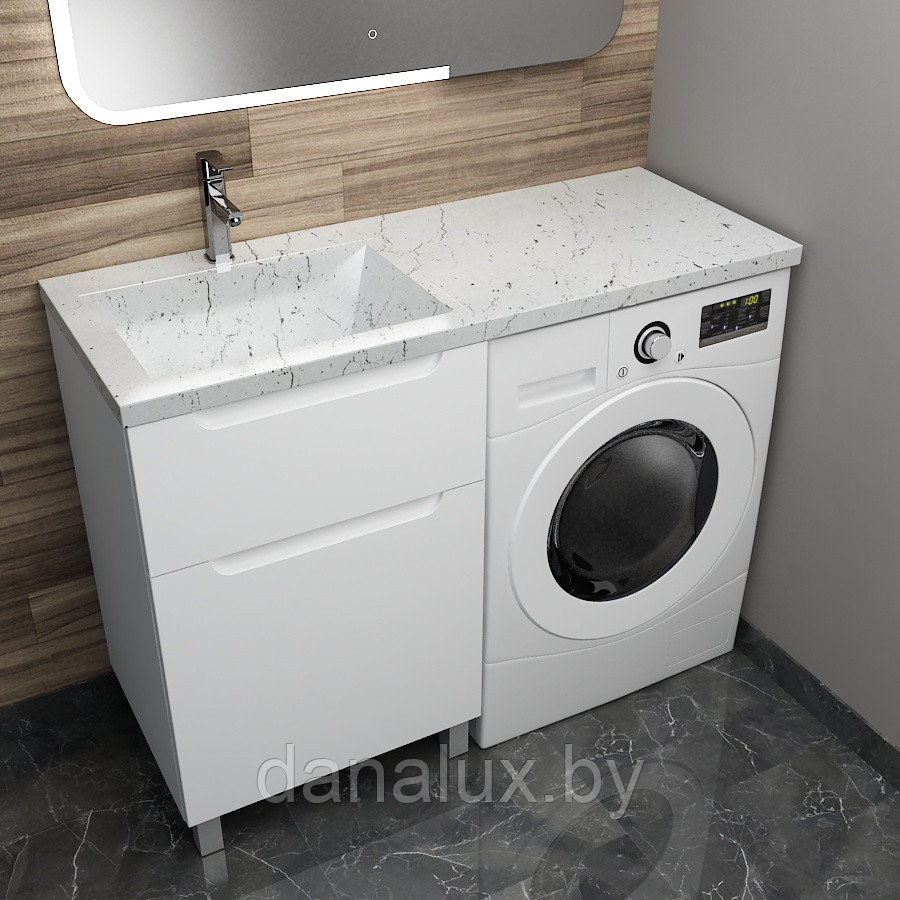 Тумба с умывальником Дана Виктория Люкс 110 напольная на 2 ящика (чаша слева) цвет белый/белый мрамор