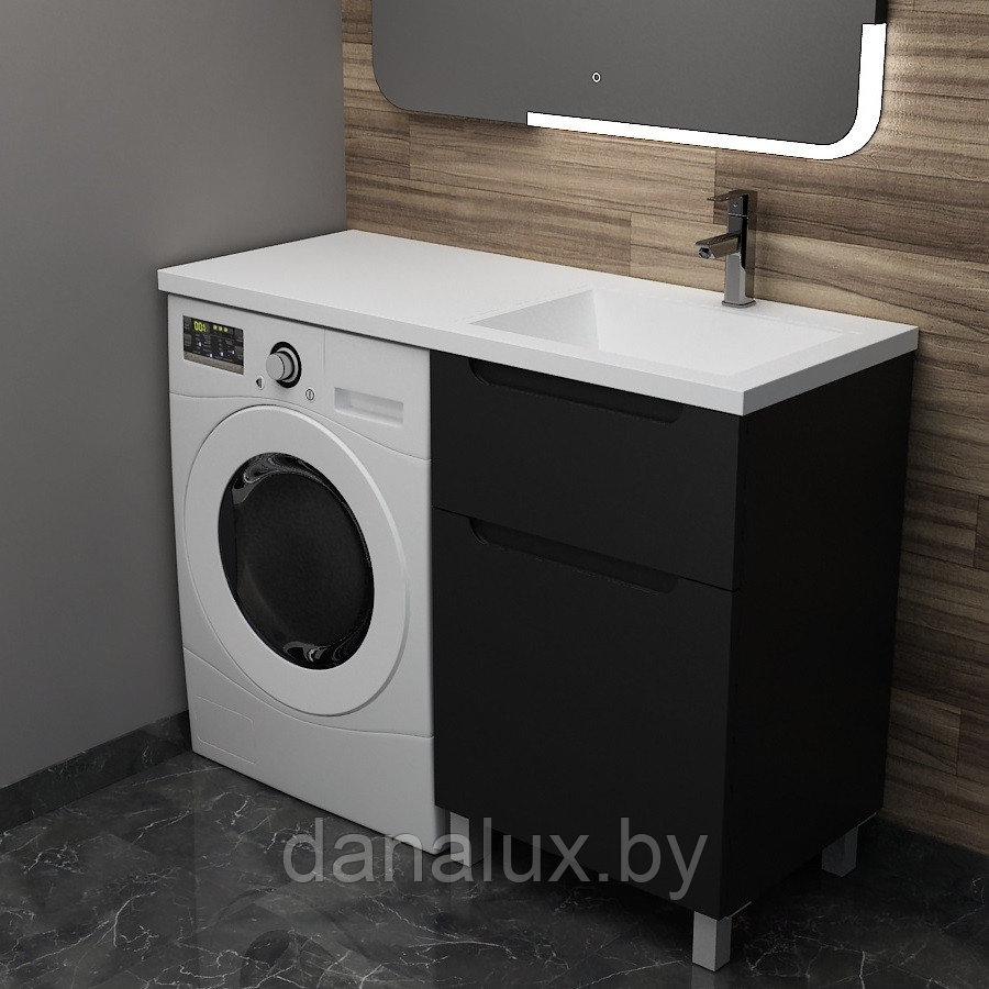 Тумба с умывальником Дана Виктория Люкс 110 напольная на 2 ящика (чаша справа) цвет черный