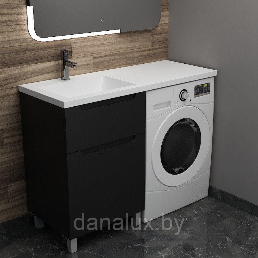 Тумба с умывальником Дана Виктория Люкс 130 напольная на 2 ящика (чаша слева) цвет черный