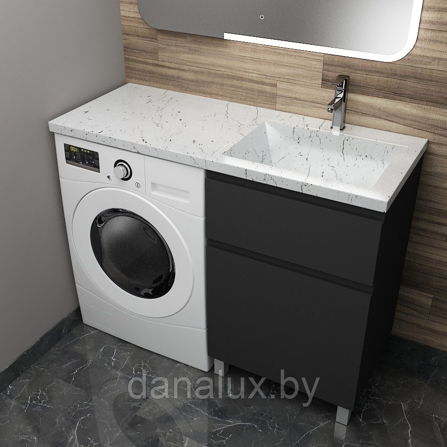 Тумба с умывальником Дана Премиум 120 напольная на 2 ящика (чаша справа) цвет черный/белый мрамор