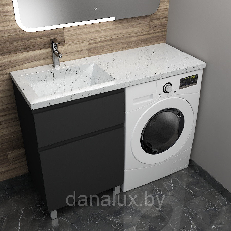 Тумба с умывальником Дана Премиум 110 напольная на 2 ящика (чаша слева) цвет черный/белый мрамор