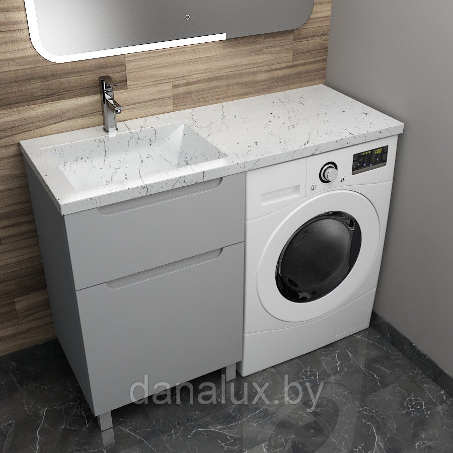 Тумба с умывальником Дана Виктория Люкс 110 напольная на 2 ящика (чаша слева) цвет оникс серый/белый мрамор