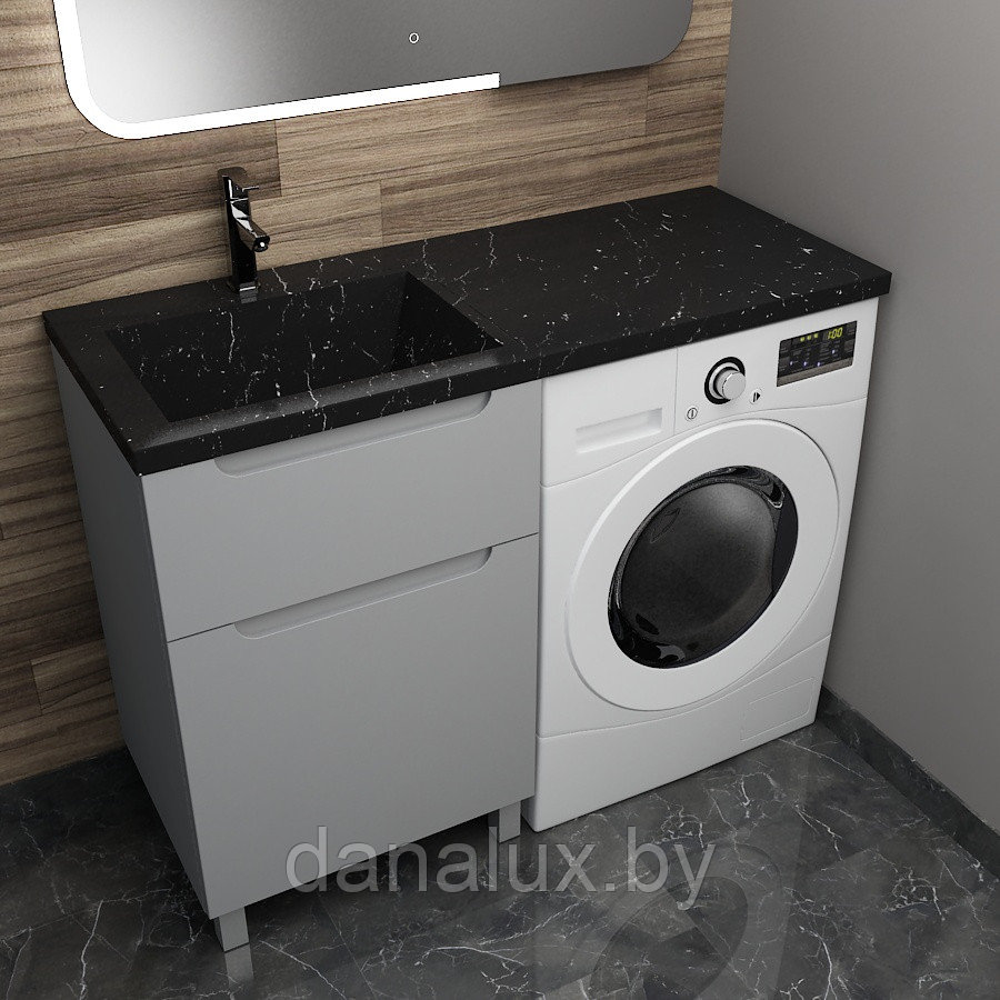 Тумба с умывальником Дана Виктория Люкс 110 напольная на 2 ящика (чаша слева) цвет оникс серый/черный мрамор