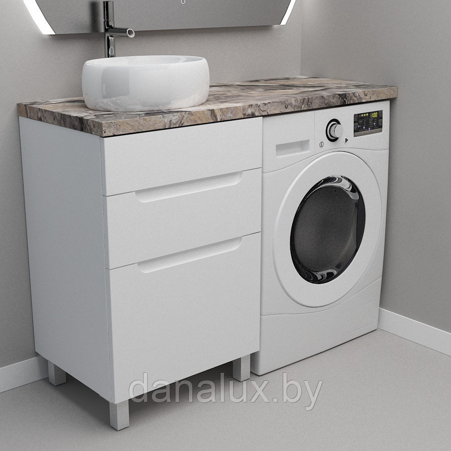 Тумба со столешницей Дана Виктория Топ 160 напольная на 2 ящика (цвет белый) над стиральной машиной