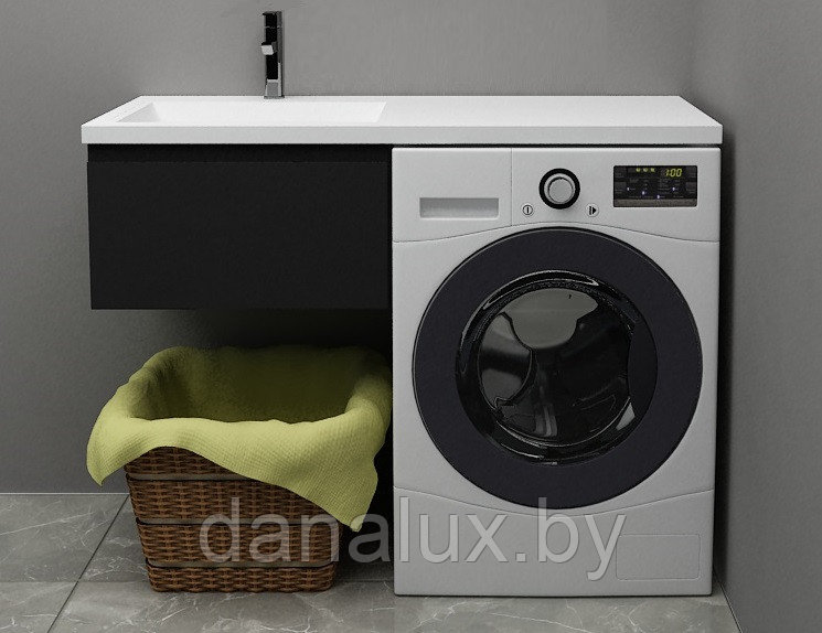 Тумба с умывальником Дана Премиум 120 подвесная на 1 ящик (чаша слева) цвет черный