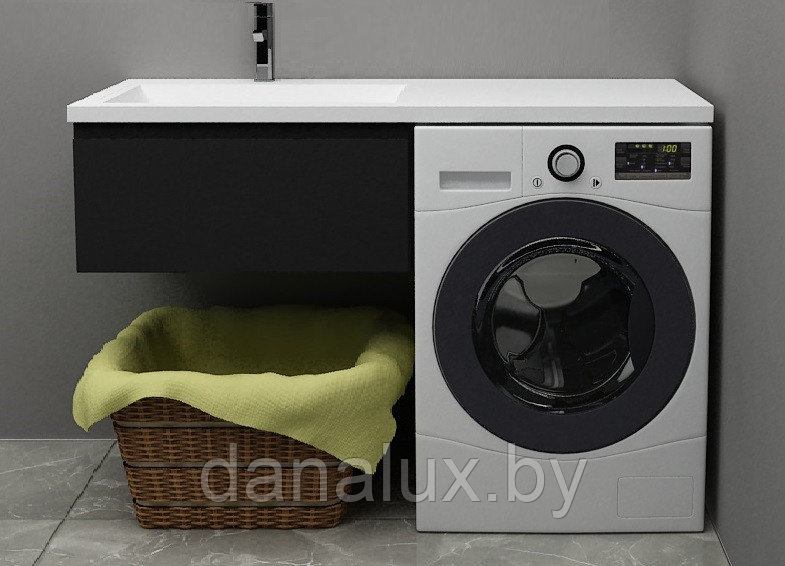 Тумба с умывальником Дана Премиум 130 подвесная на 1 ящик (чаша слева) цвет черный, фото 1