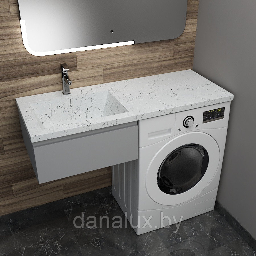 Тумба с умывальником Дана Премиум 110 подвесная на 1 ящик (чаша слева) цвет оникс серый/белый мрамор