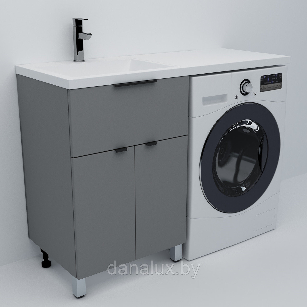 Тумба с умывальником Дана Премиум 110 напольная с 2 дверцами и ящиком (чаша слева) цвет оникс серый
