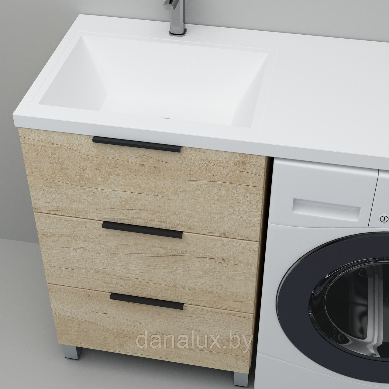 Тумба с умывальником Дана Каскад Люкс 130 напольная на 3 ящика (чаша слева) цвет дуб