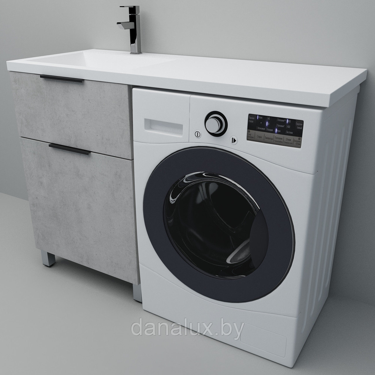 Тумба с умывальником Дана Каскад Люкс 100 напольная на 2 ящика (чаша слева) цвет бетон чикаго