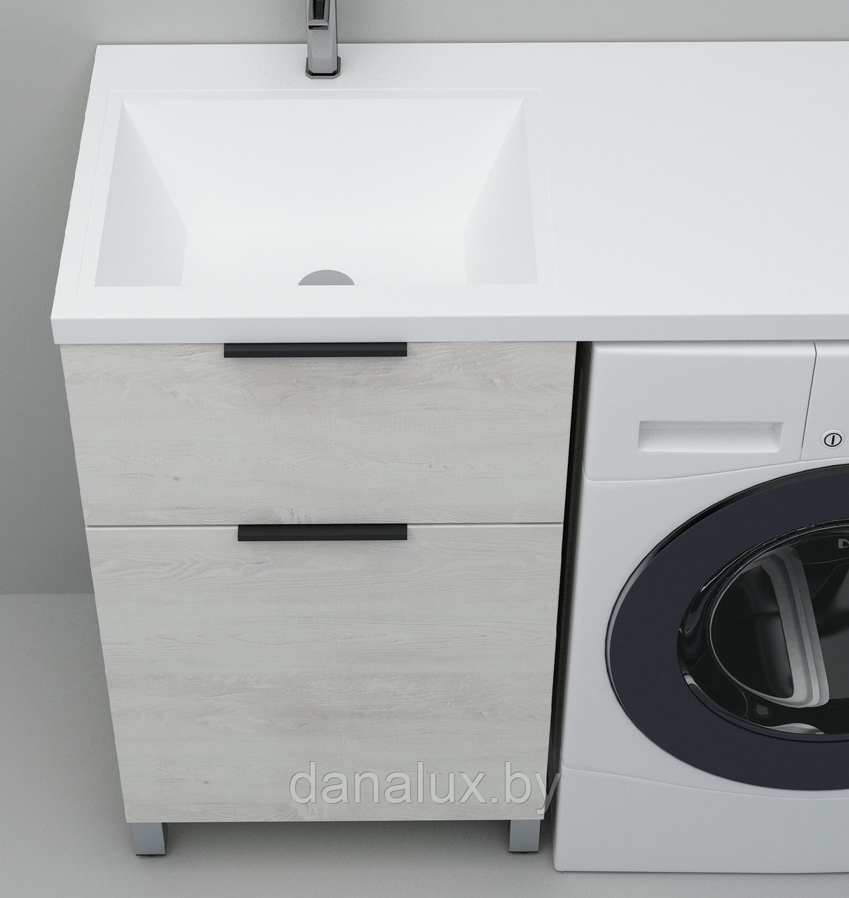 Тумба с умывальником Дана Каскад Люкс 120 напольная на 2 ящика (чаша слева) цвет сосна касцина