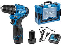 Аккум. дрель-шуруповерт BULL SR 1203 Xcase БЕСЩЕТ., 12 В, 37 Н*м, 2*2 А*ч акб, БЗП 10 мм (шурупы до