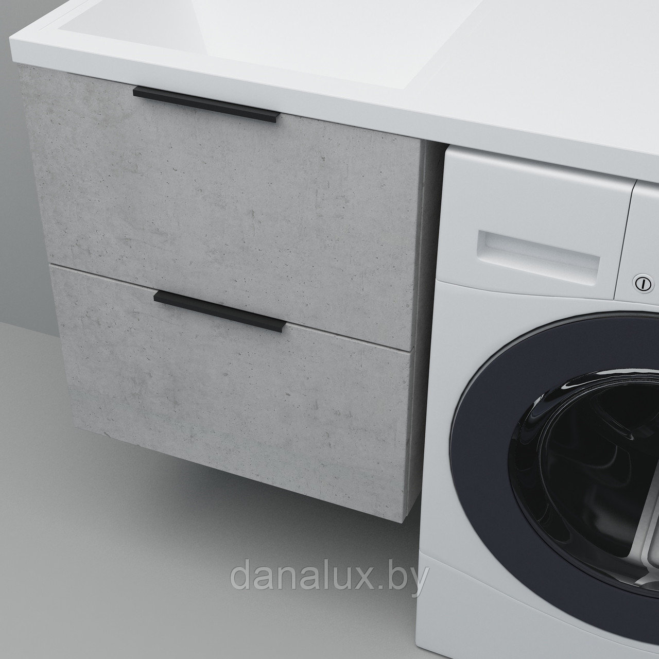 Тумба с умывальником Дана Каскад Люкс 130 подвесная на 2 ящика (чаша слева) цвет бетон чикаго