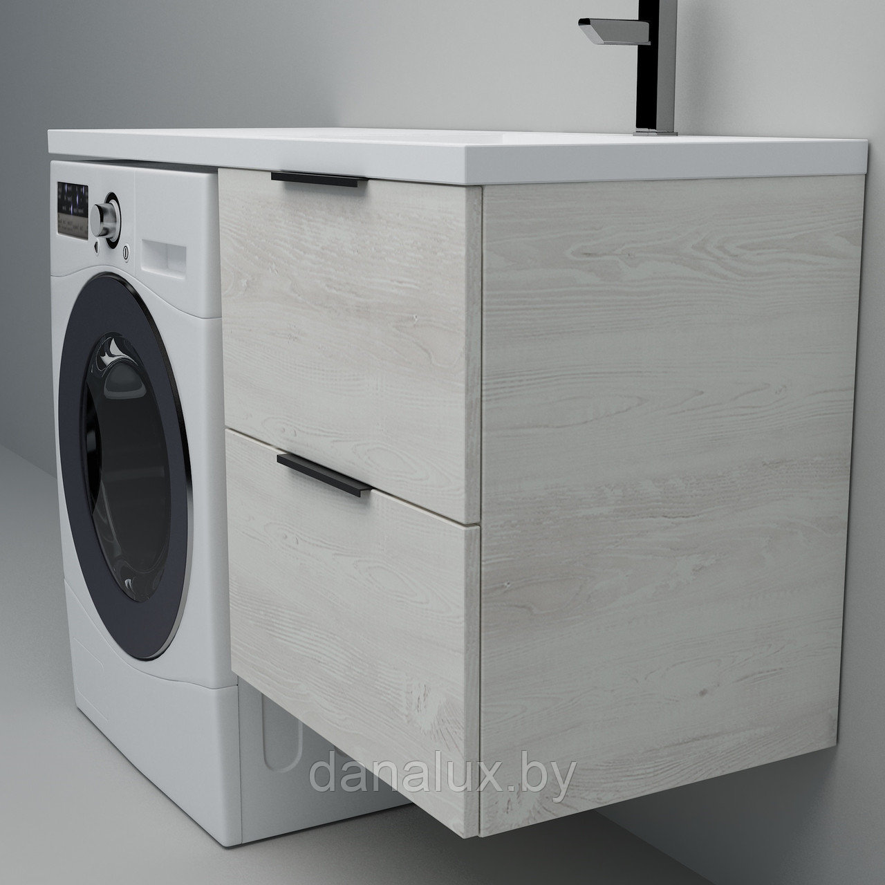 Тумба с умывальником Дана Каскад Люкс 100 подвесная на 2 ящика (чаша справа) цвет сосна касцина