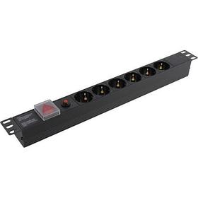 Блок розеток горизонтальный ExeGate ServerPro PDU-19H605 Al-6S-C14-SW-O (19", 1U, Алюминий, 6 Schuko, С14,