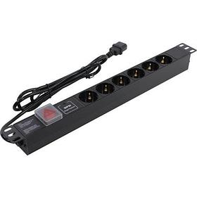 Блок розеток горизонтальный ExeGate ServerPro PDU-19H609 Al-6S-C14-2CU-SPD1 (19", 1U, Алюминий, 6 Schuko,