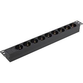 Блок розеток горизонтальный ExeGate ServerPro PDU-19H901 Al-9S-C14 (19", 1U, Алюминий, 9 Schuko, С14, черный,